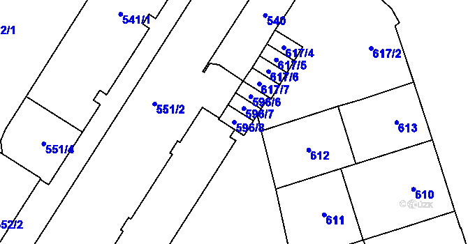 Parcela st. 596/8 v KÚ Přerov, Katastrální mapa