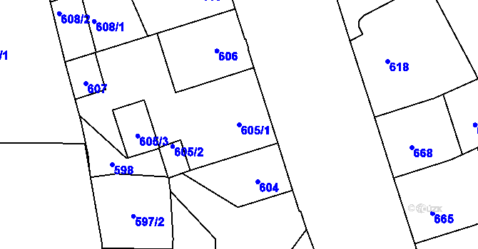 Parcela st. 605/1 v KÚ Přerov, Katastrální mapa