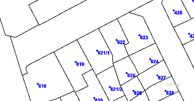 Parcela st. 621/1 v KÚ Přerov, Katastrální mapa