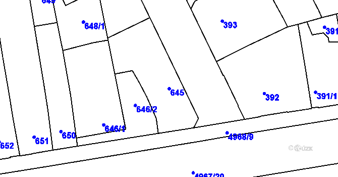 Parcela st. 645 v KÚ Přerov, Katastrální mapa