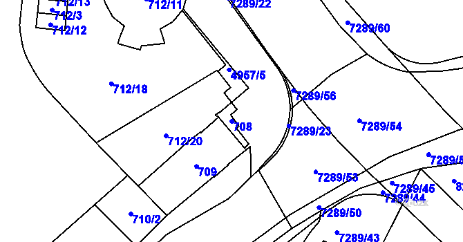 Parcela st. 708 v KÚ Přerov, Katastrální mapa