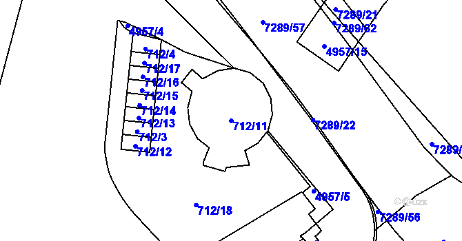 Parcela st. 712/11 v KÚ Přerov, Katastrální mapa