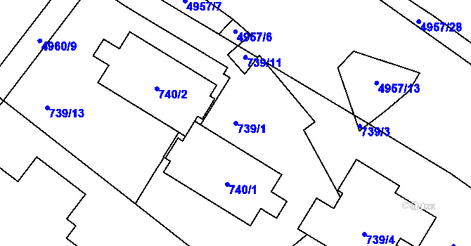 Parcela st. 739/1 v KÚ Přerov, Katastrální mapa