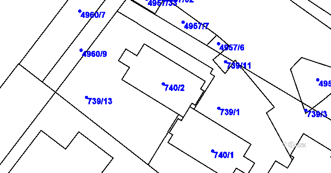 Parcela st. 740/2 v KÚ Přerov, Katastrální mapa