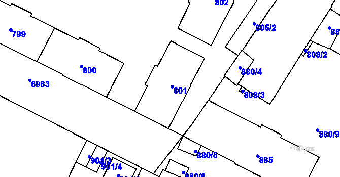 Parcela st. 801 v KÚ Přerov, Katastrální mapa