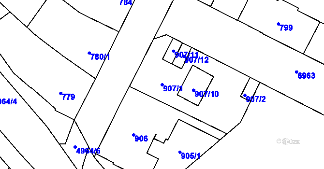 Parcela st. 907/1 v KÚ Přerov, Katastrální mapa