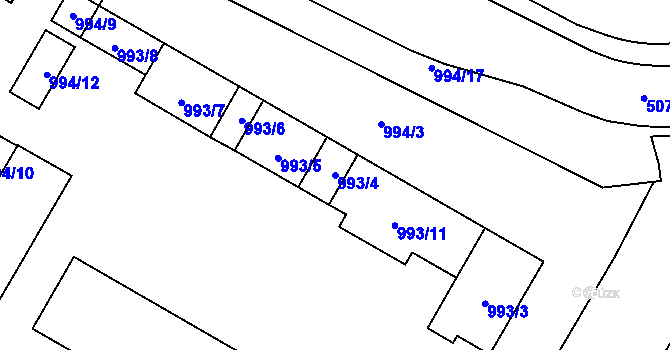 Parcela st. 993/4 v KÚ Přerov, Katastrální mapa