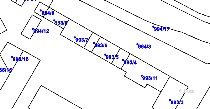Parcela st. 993/5 v KÚ Přerov, Katastrální mapa