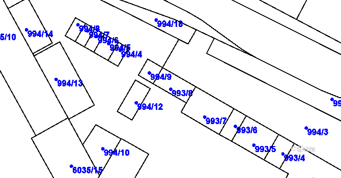 Parcela st. 993/8 v KÚ Přerov, Katastrální mapa