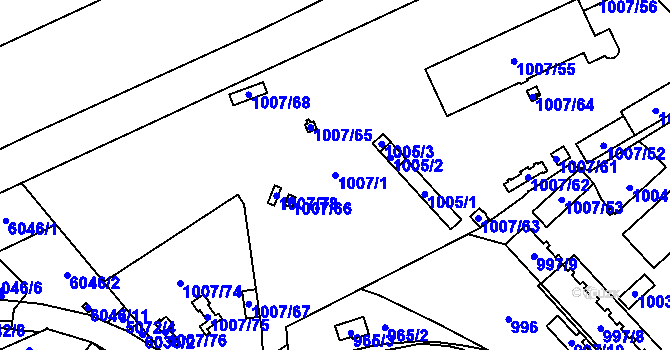 Parcela st. 1007/1 v KÚ Přerov, Katastrální mapa