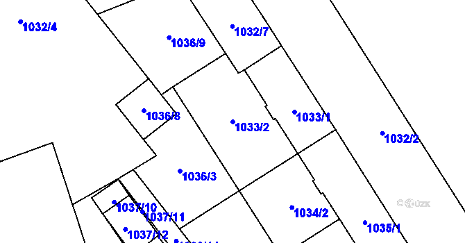 Parcela st. 1033/2 v KÚ Přerov, Katastrální mapa