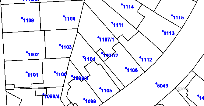 Parcela st. 1107/2 v KÚ Přerov, Katastrální mapa