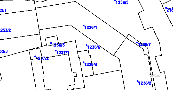 Parcela st. 1236/6 v KÚ Přerov, Katastrální mapa