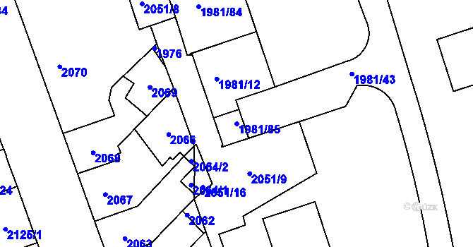 Parcela st. 1981/85 v KÚ Přerov, Katastrální mapa