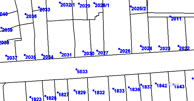 Parcela st. 2027 v KÚ Přerov, Katastrální mapa