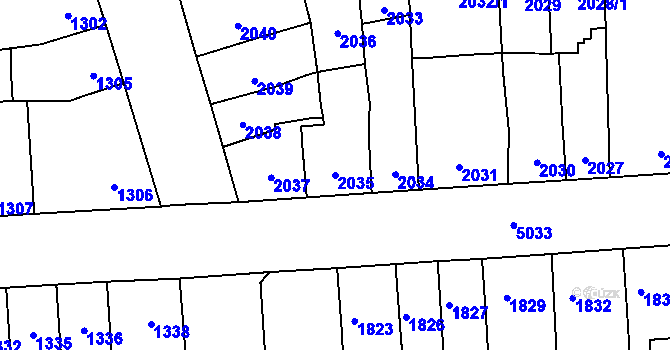 Parcela st. 2035 v KÚ Přerov, Katastrální mapa