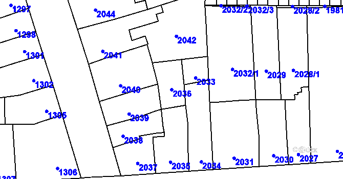 Parcela st. 2036 v KÚ Přerov, Katastrální mapa
