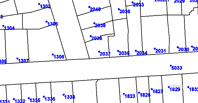 Parcela st. 2037 v KÚ Přerov, Katastrální mapa