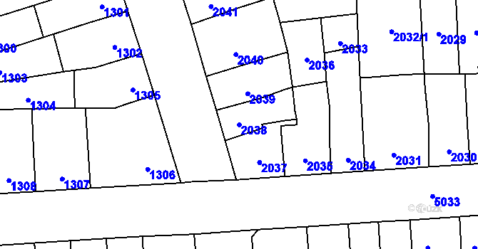 Parcela st. 2038 v KÚ Přerov, Katastrální mapa