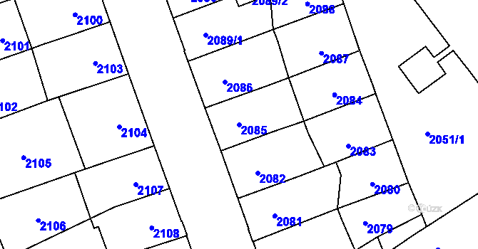 Parcela st. 2085 v KÚ Přerov, Katastrální mapa