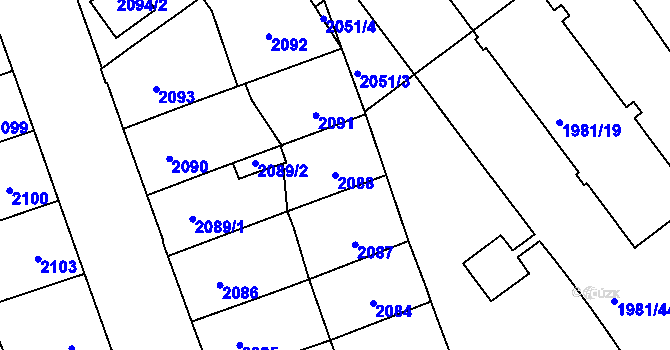 Parcela st. 2088 v KÚ Přerov, Katastrální mapa