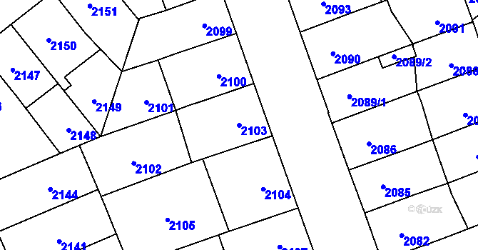 Parcela st. 2103 v KÚ Přerov, Katastrální mapa