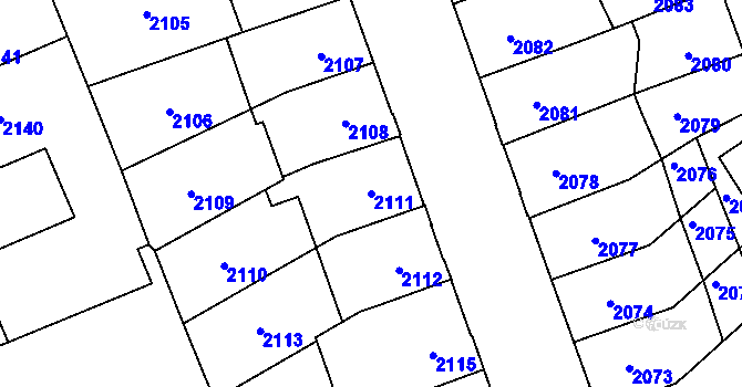 Parcela st. 2111 v KÚ Přerov, Katastrální mapa