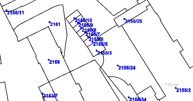 Parcela st. 2155/3 v KÚ Přerov, Katastrální mapa