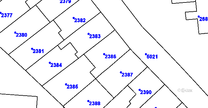Parcela st. 2386 v KÚ Přerov, Katastrální mapa