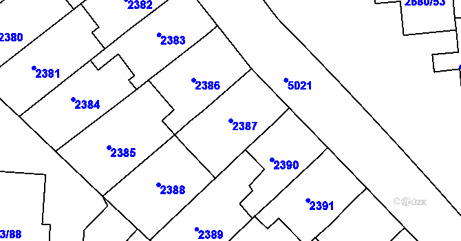 Parcela st. 2387 v KÚ Přerov, Katastrální mapa