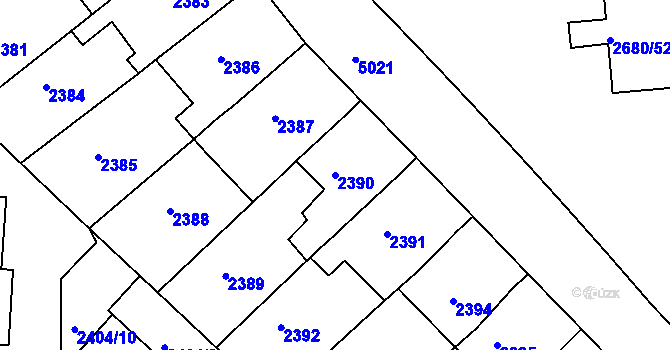 Parcela st. 2390 v KÚ Přerov, Katastrální mapa