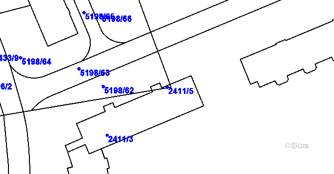 Parcela st. 2411/5 v KÚ Přerov, Katastrální mapa