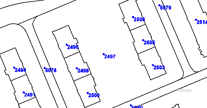Parcela st. 2497 v KÚ Přerov, Katastrální mapa