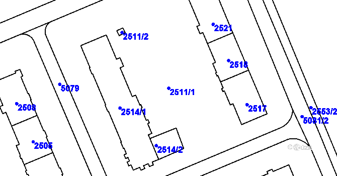 Parcela st. 2511/1 v KÚ Přerov, Katastrální mapa