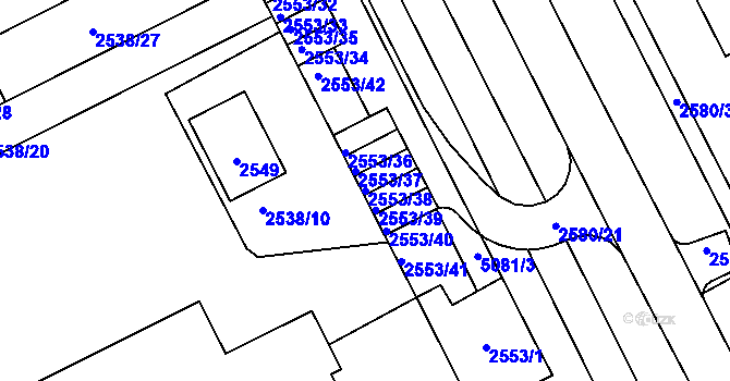 Parcela st. 2553/38 v KÚ Přerov, Katastrální mapa