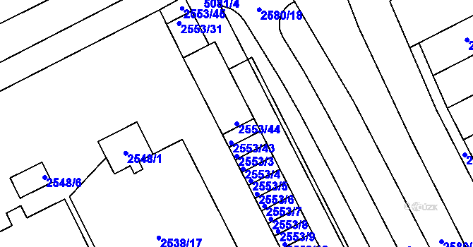 Parcela st. 2553/44 v KÚ Přerov, Katastrální mapa