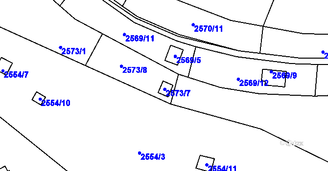 Parcela st. 2573/7 v KÚ Přerov, Katastrální mapa