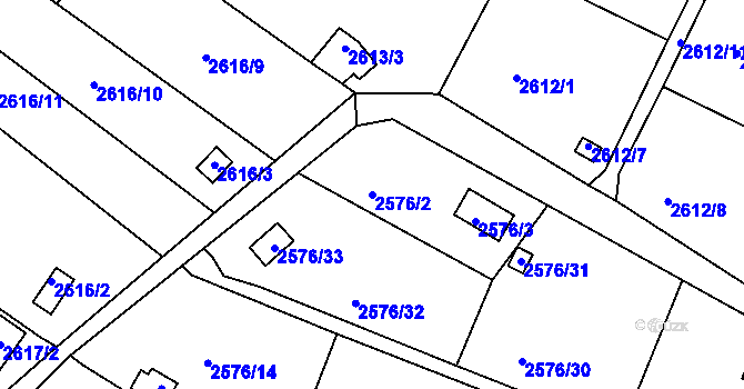 Parcela st. 2576/2 v KÚ Přerov, Katastrální mapa