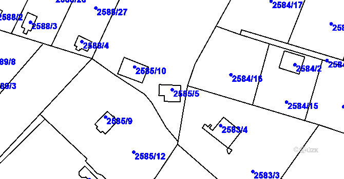 Parcela st. 2585/5 v KÚ Přerov, Katastrální mapa