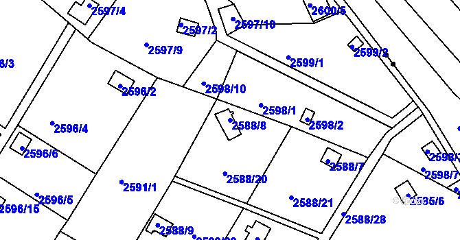 Parcela st. 2588/8 v KÚ Přerov, Katastrální mapa