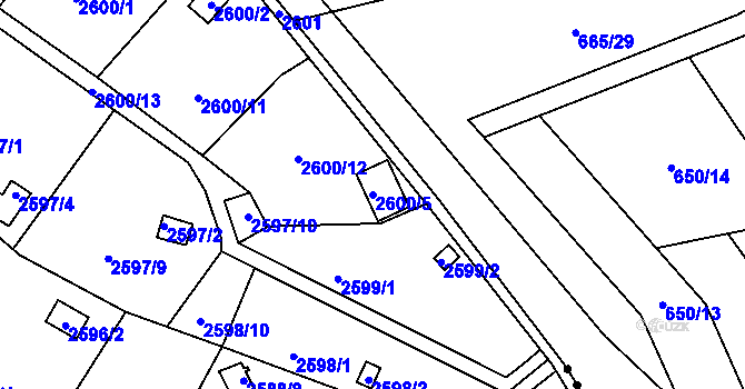 Parcela st. 2600/5 v KÚ Přerov, Katastrální mapa
