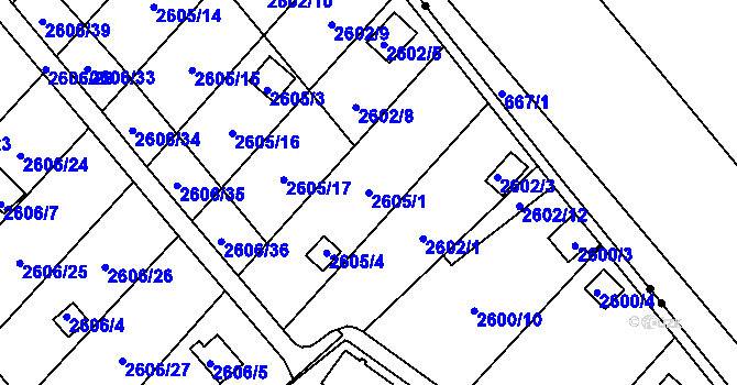 Parcela st. 2605/1 v KÚ Přerov, Katastrální mapa