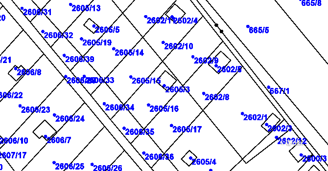 Parcela st. 2605/3 v KÚ Přerov, Katastrální mapa