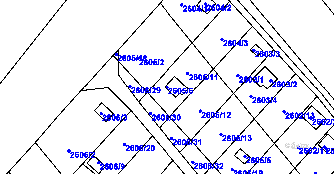 Parcela st. 2605/6 v KÚ Přerov, Katastrální mapa