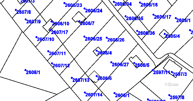 Parcela st. 2606/4 v KÚ Přerov, Katastrální mapa