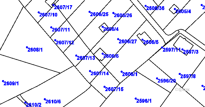 Parcela st. 2606/6 v KÚ Přerov, Katastrální mapa