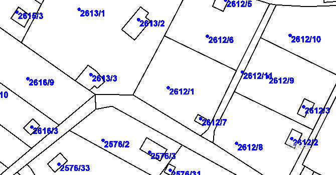 Parcela st. 2612/1 v KÚ Přerov, Katastrální mapa