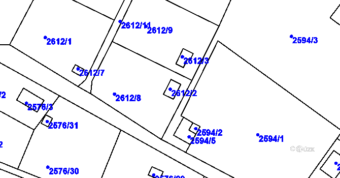 Parcela st. 2612/2 v KÚ Přerov, Katastrální mapa
