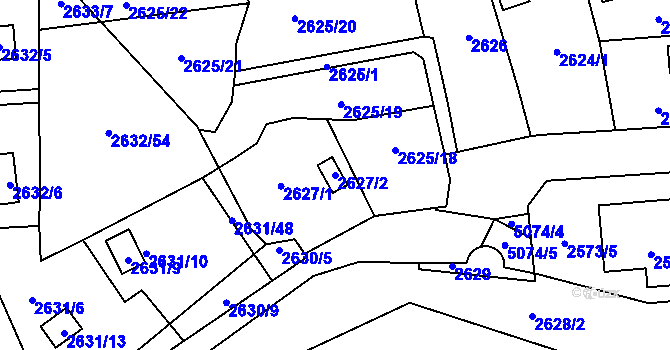 Parcela st. 2627/2 v KÚ Přerov, Katastrální mapa