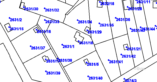 Parcela st. 2631/18 v KÚ Přerov, Katastrální mapa